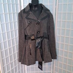 Nicole Benisti  Women's Gray Trench Coat with Black Details 6764